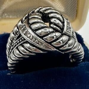 Premier Designs silver plated twisted rope domed cubic zirconia CZ ring 10